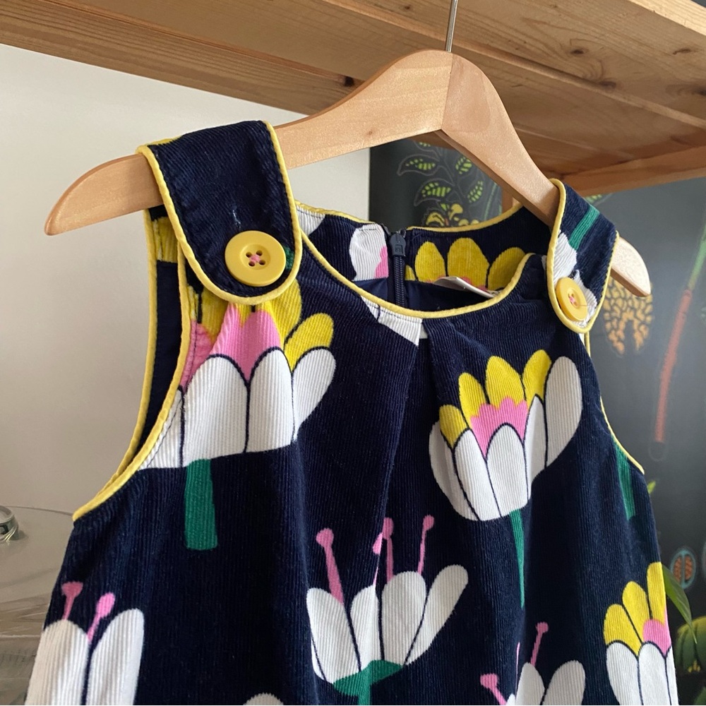 Mini Boden Navy Blue Floral Corduroy Pinafore Dress 4t - Picture 7 of 12